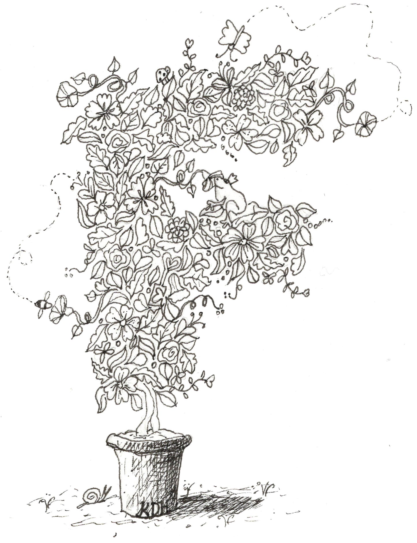 Letter F of Floral Topiary Alphabet Collection Note Cards