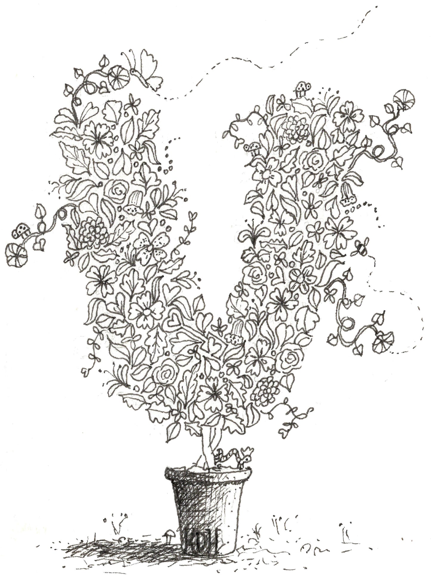 Letter V of Floral Topiary Alphabet Collection Note Cards