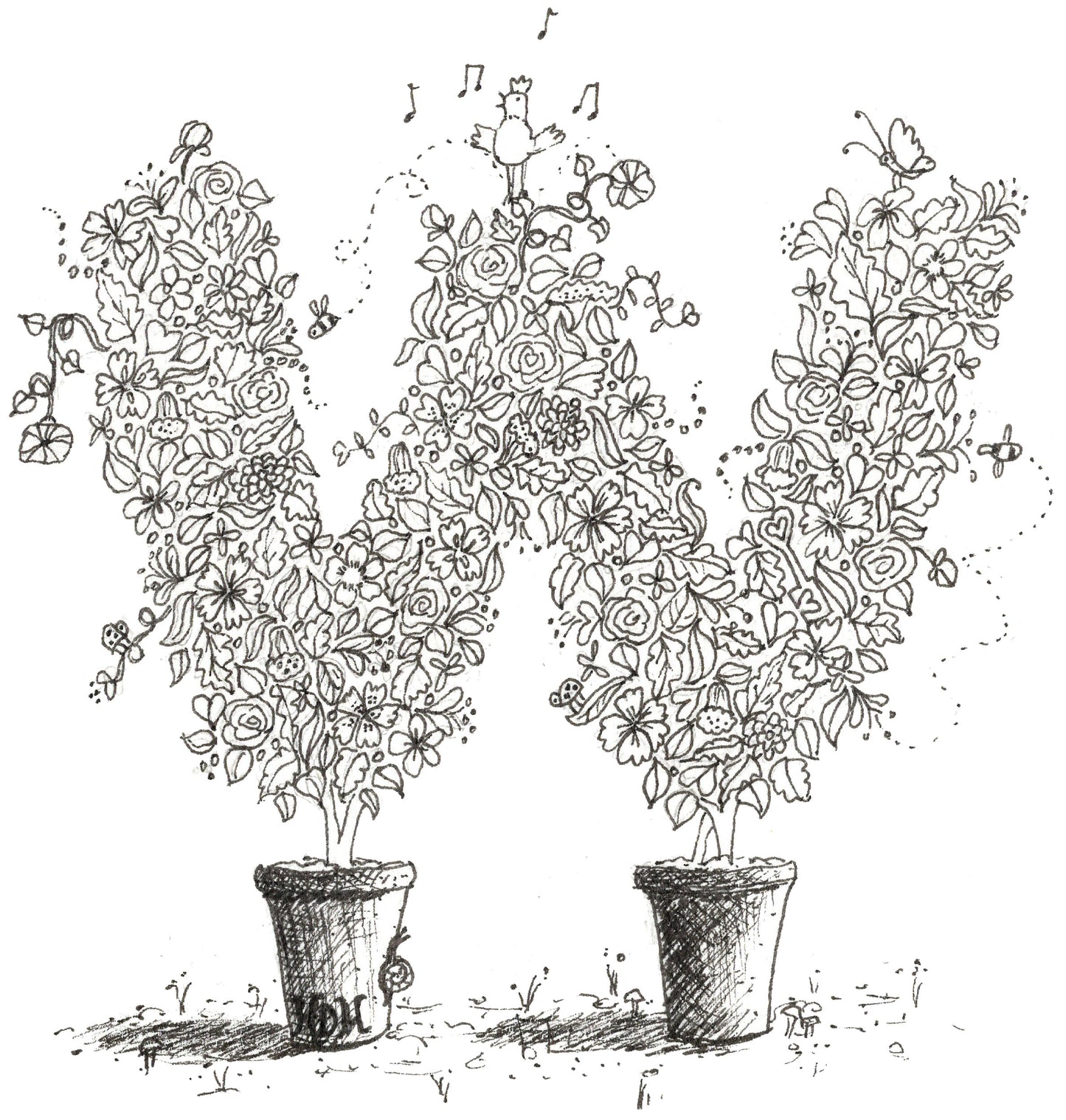 Letter W of Floral Topiary Alphabet Collection Note Cards