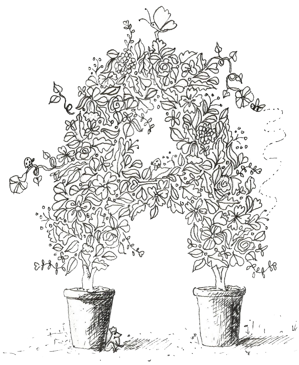 Letter A of Floral Topiary Alphabet Collection Note Cards