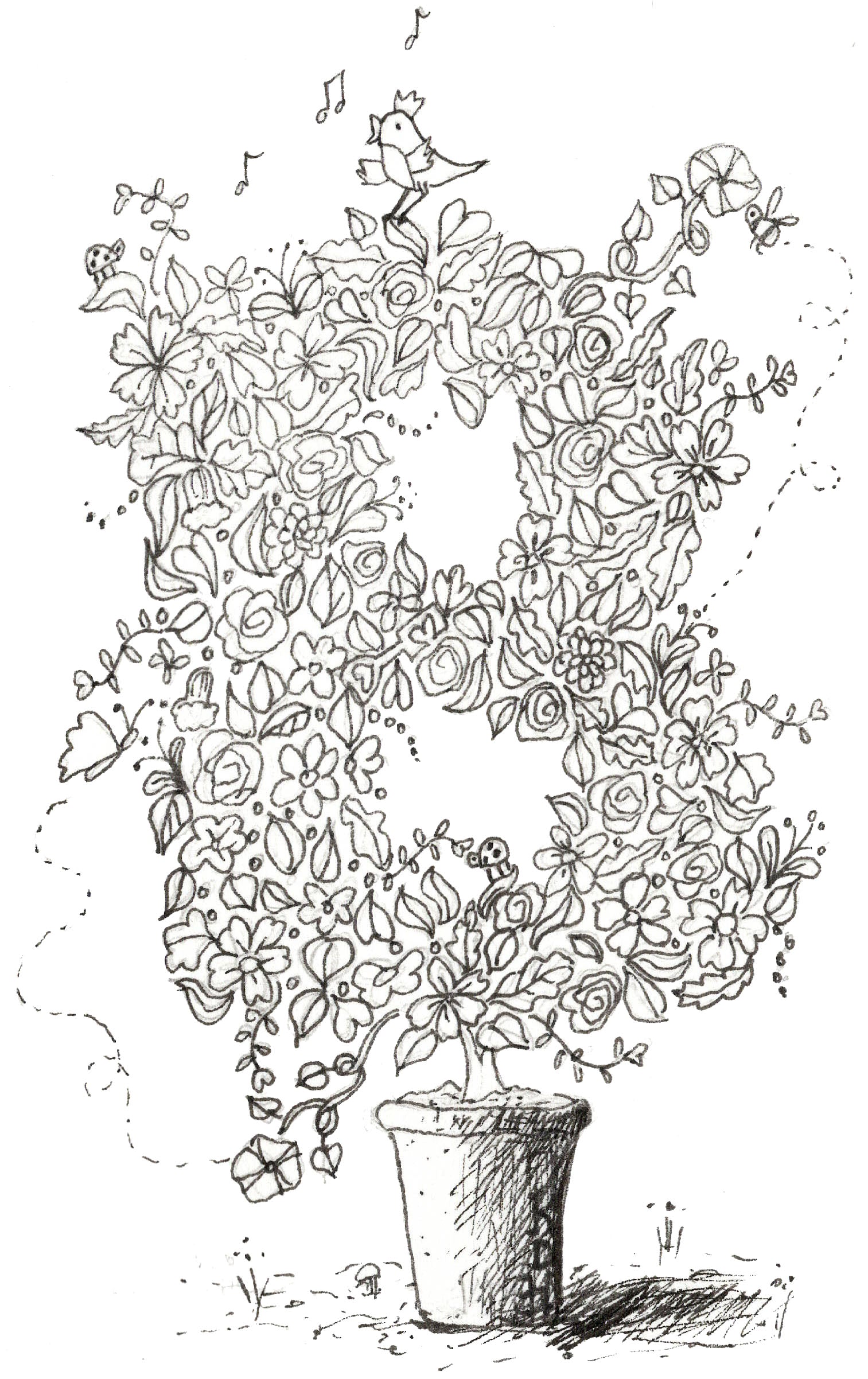 Letter B of Floral Topiary Alphabet Collection Note Cards