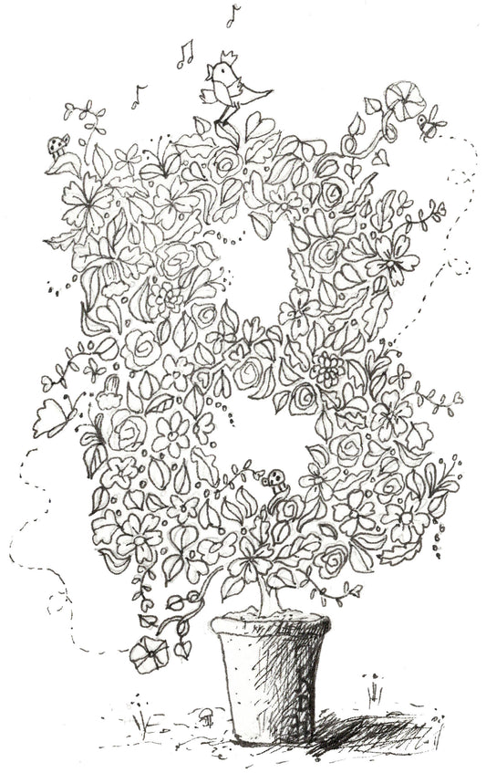 Letter B of Floral Topiary Alphabet Collection Note Cards