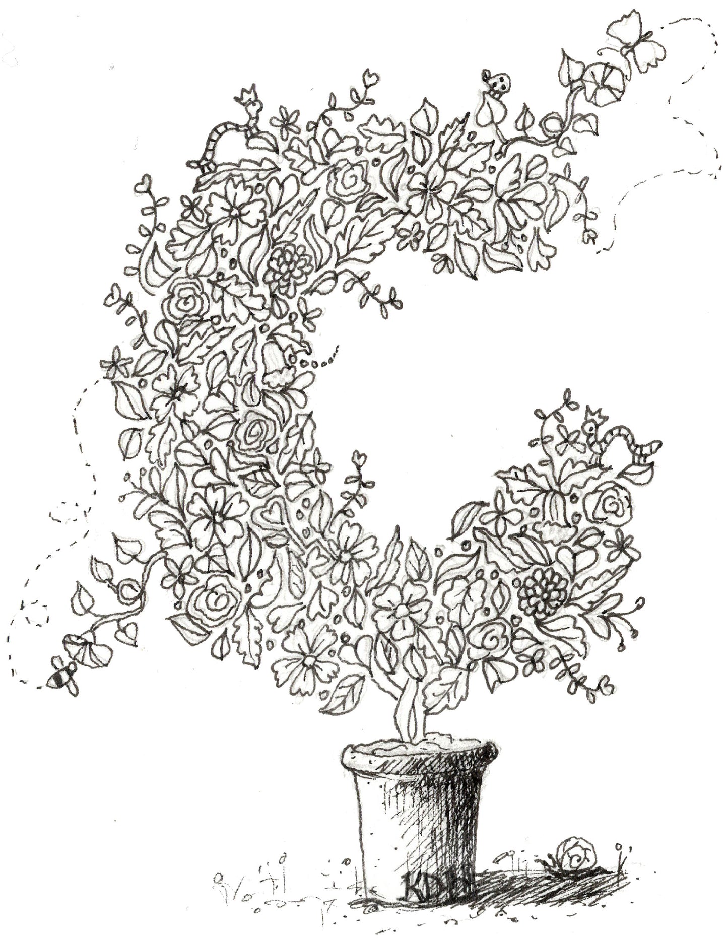 Letter C of Floral Topiary Alphabet Collection Note Cards