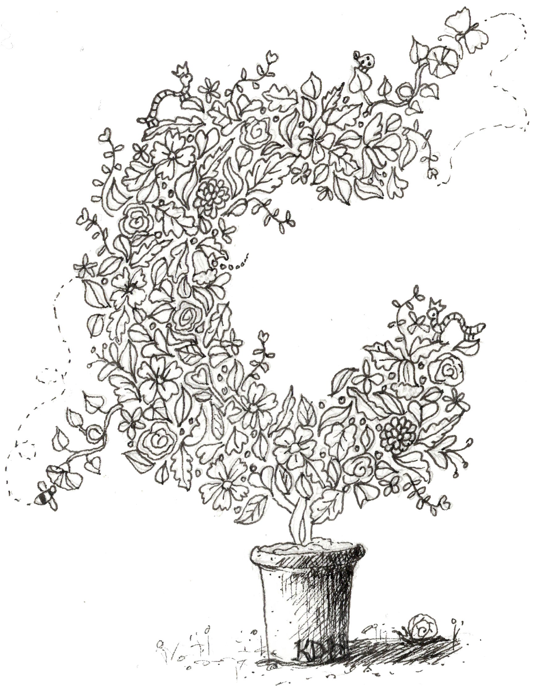 Letter C of Floral Topiary Alphabet Collection Note Cards