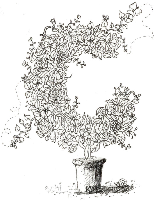 Letter C of Floral Topiary Alphabet Collection Note Cards