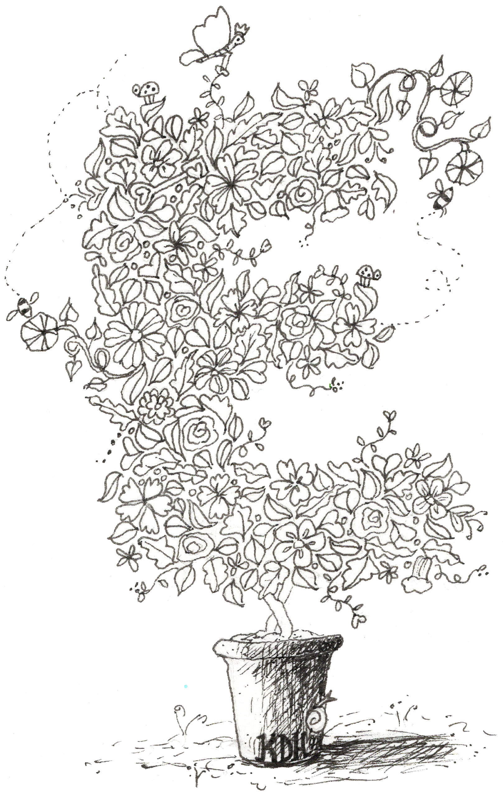 Letter E of Floral Topiary Alphabet Collection Note Cards