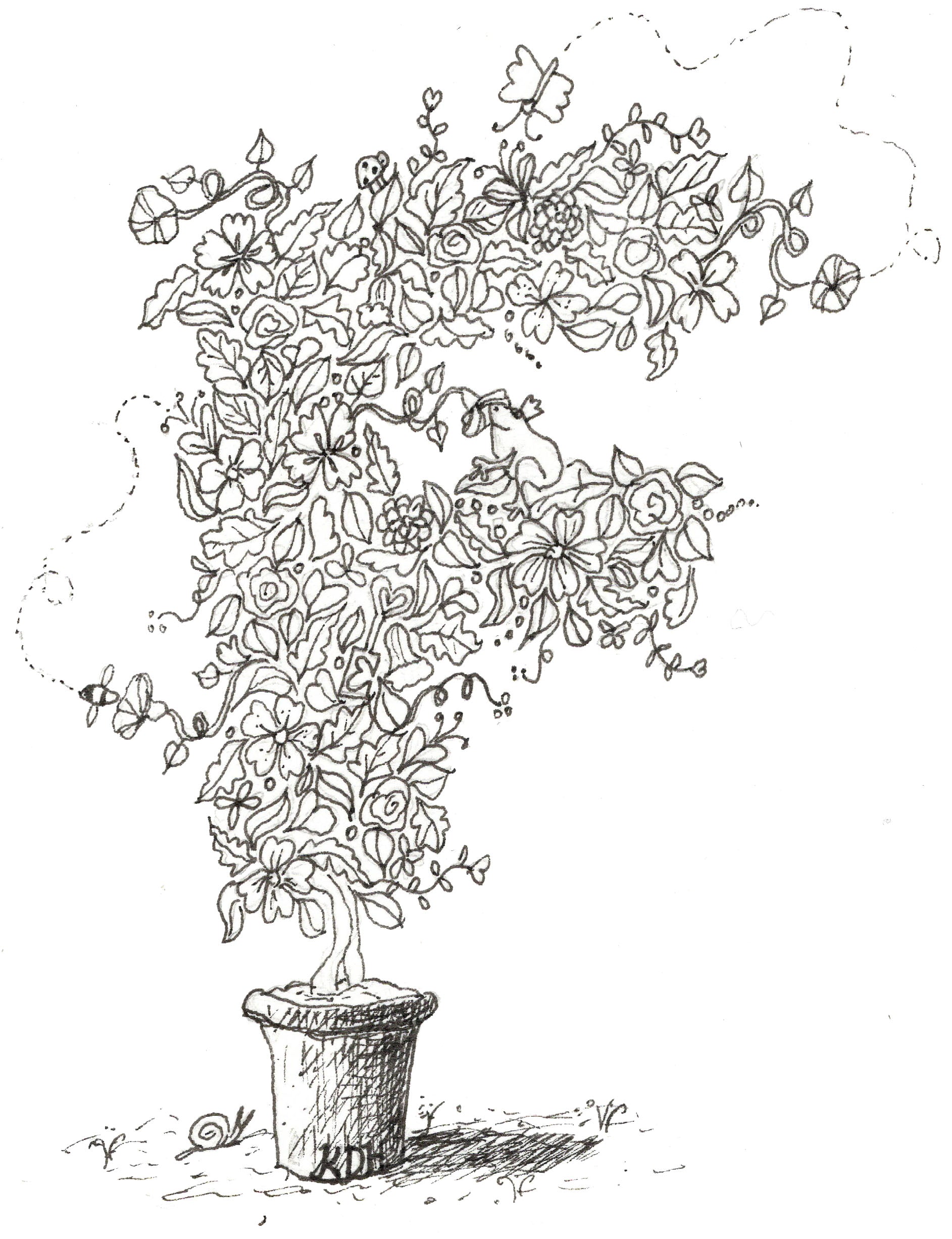 Letter F of Floral Topiary Alphabet Collection Note Cards