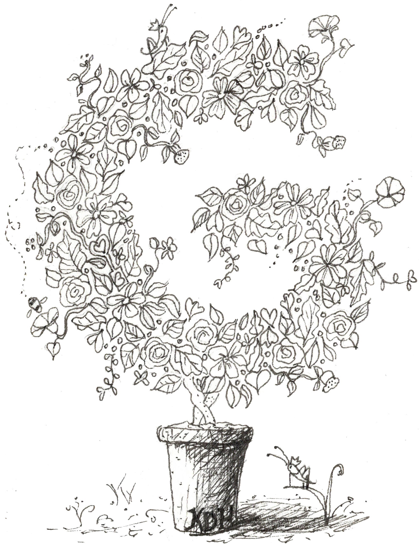 Letter G of Floral Topiary Alphabet Collection Note Cards