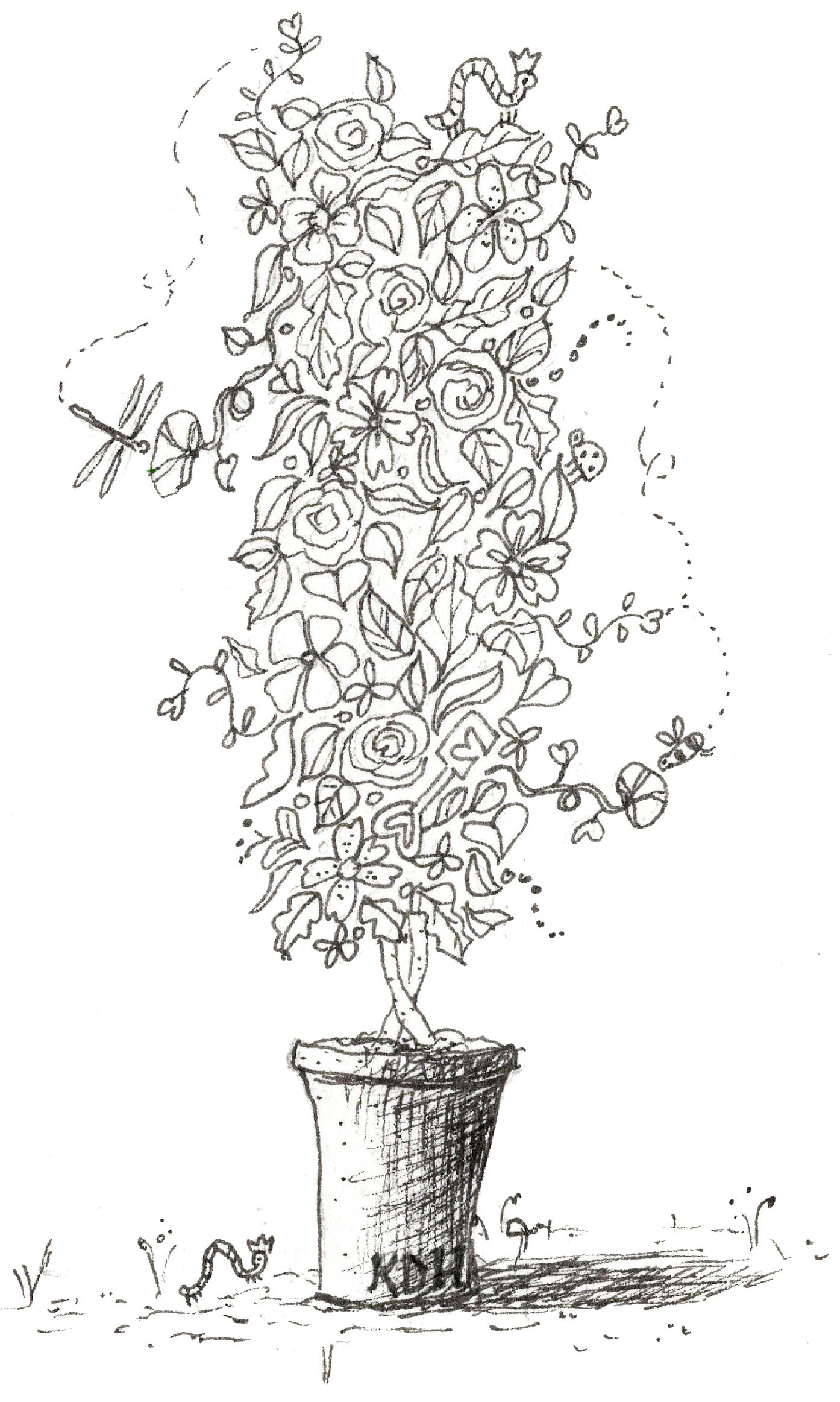 Letter I of Floral Topiary Alphabet Collection Note Cards
