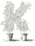 Letter K of Floral Topiary Alphabet Collection Note Cards