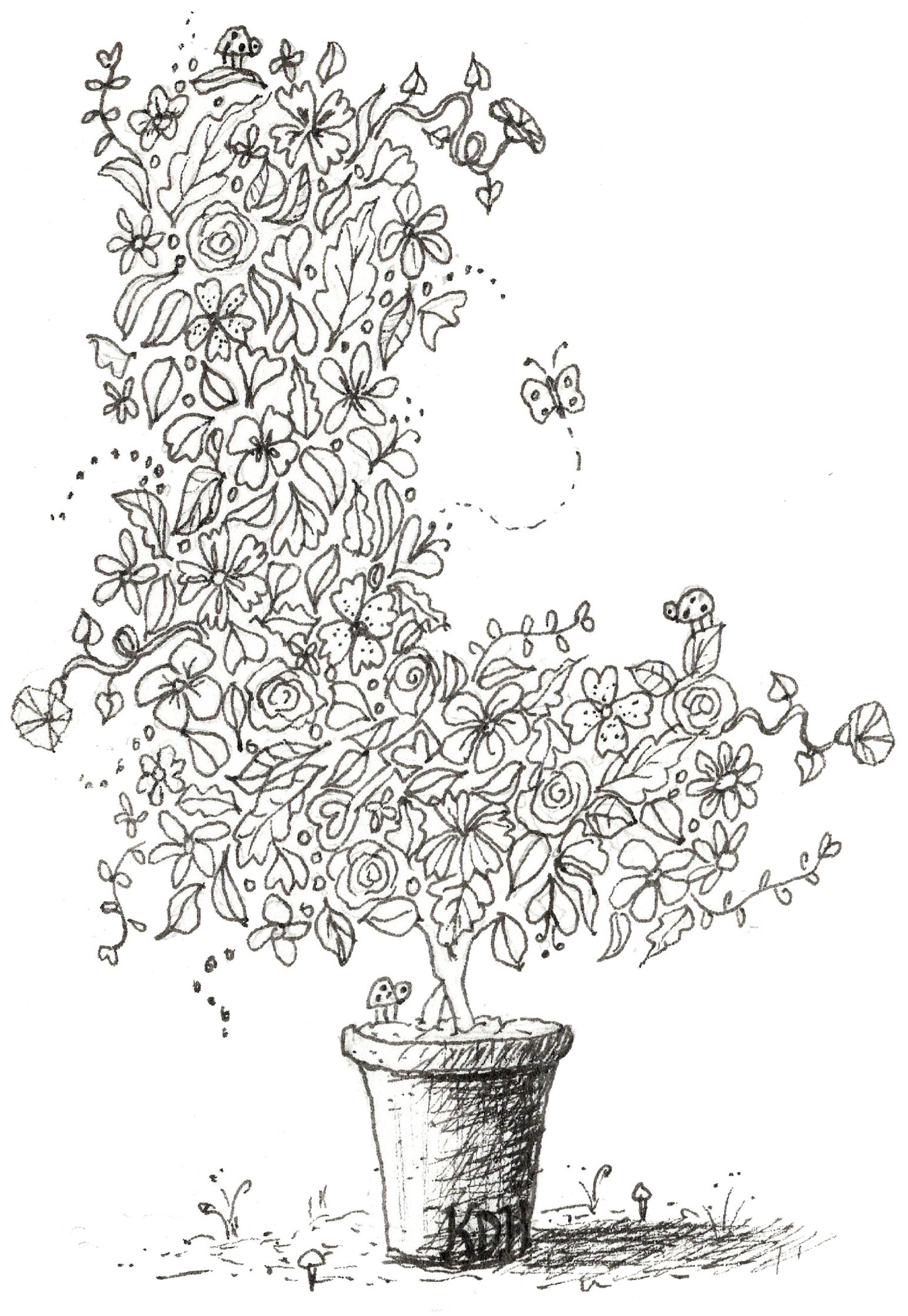 Letter L of Floral Topiary Alphabet Collection Note Cards