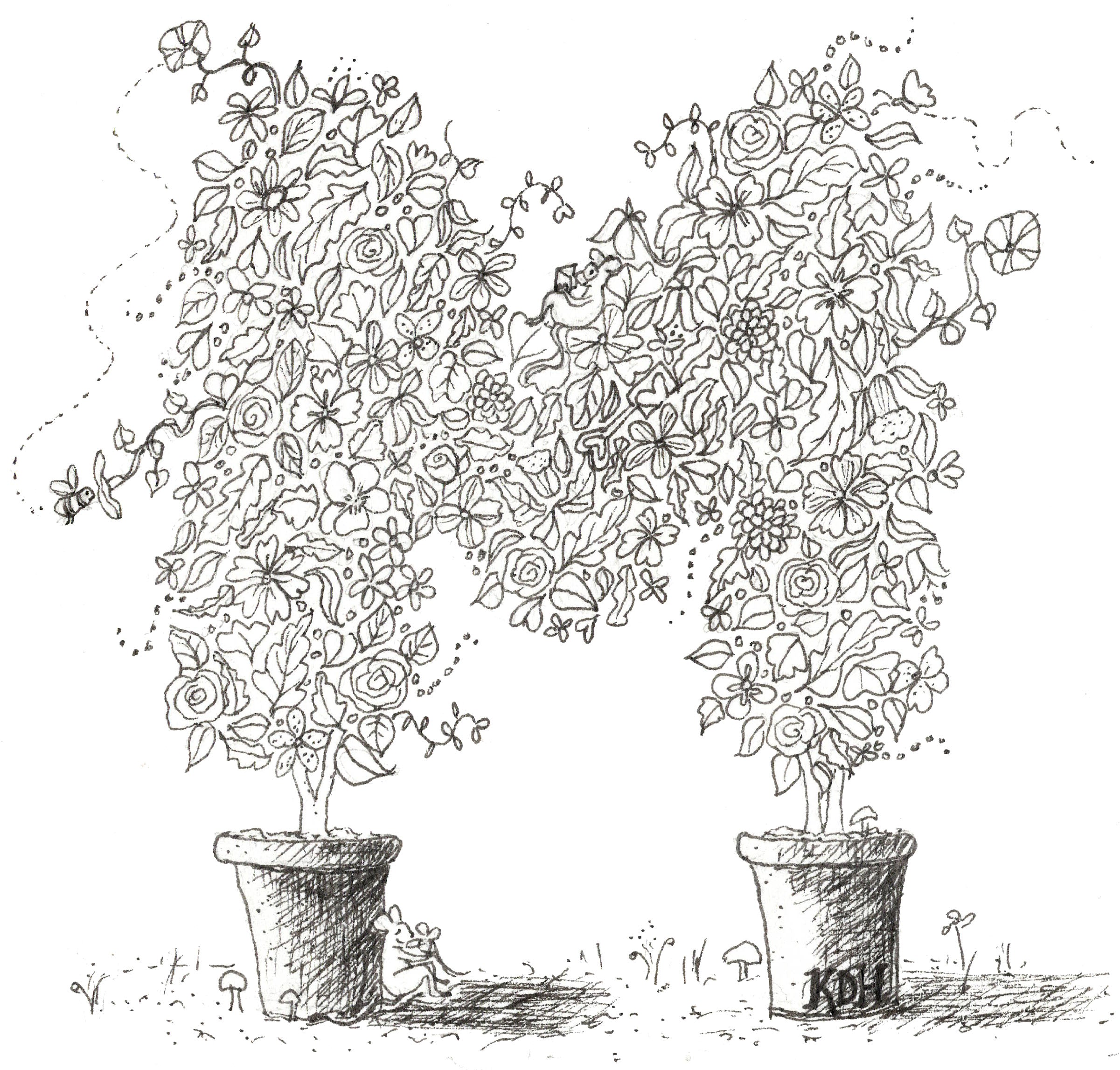 Letter M of Floral Topiary Alphabet Collection Note Cards