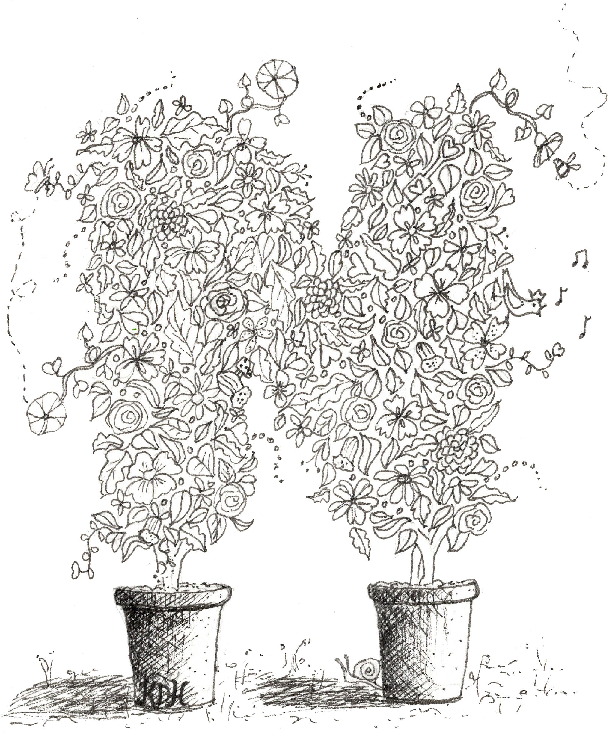 Letter N of Floral Topiary Alphabet Collection Note Cards