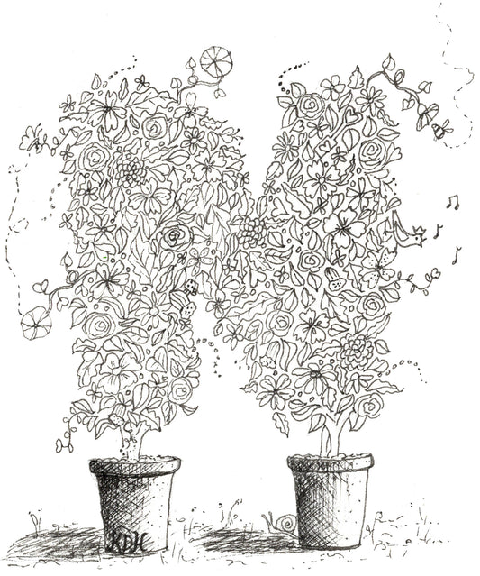 Letter N of Floral Topiary Alphabet Collection Note Cards