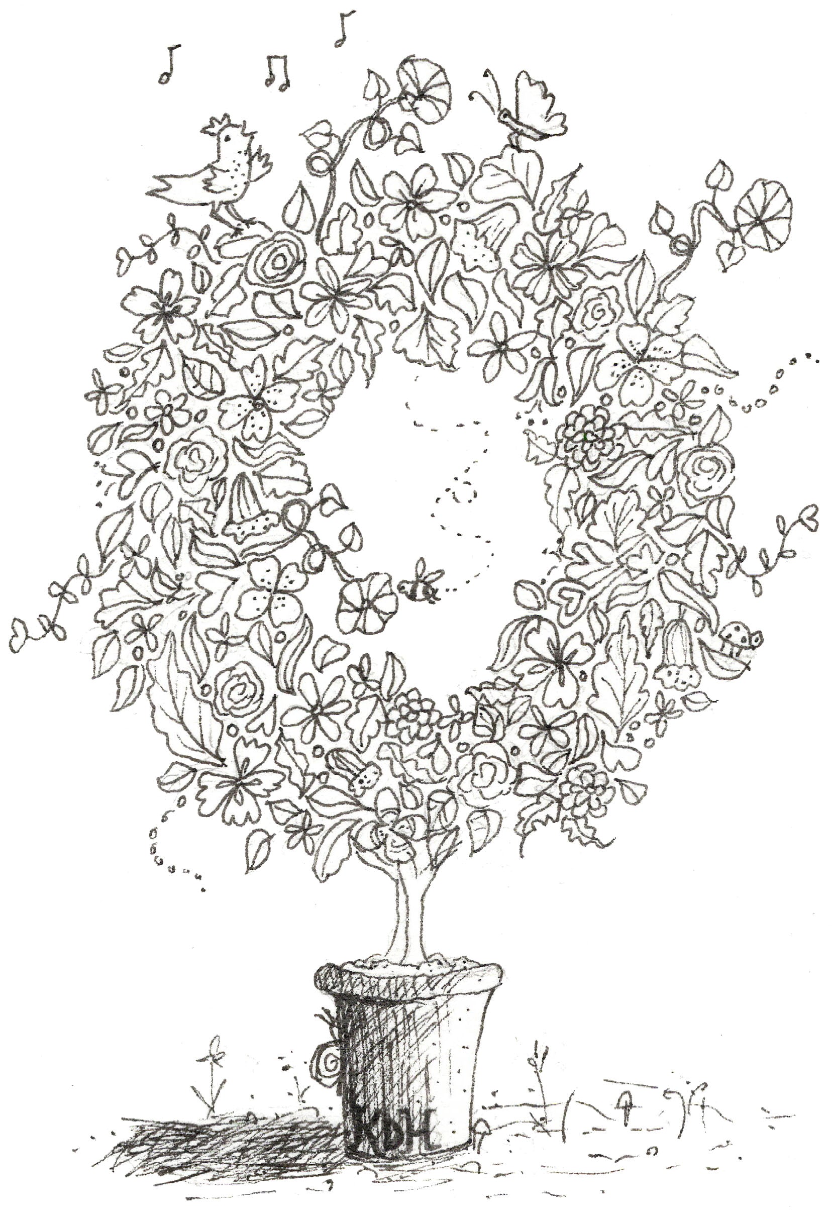 Letter O of Floral Topiary Alphabet Collection Note Cards
