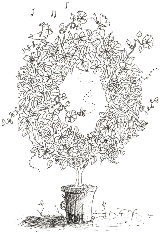 Letter O of Floral Topiary Alphabet Collection Note Cards