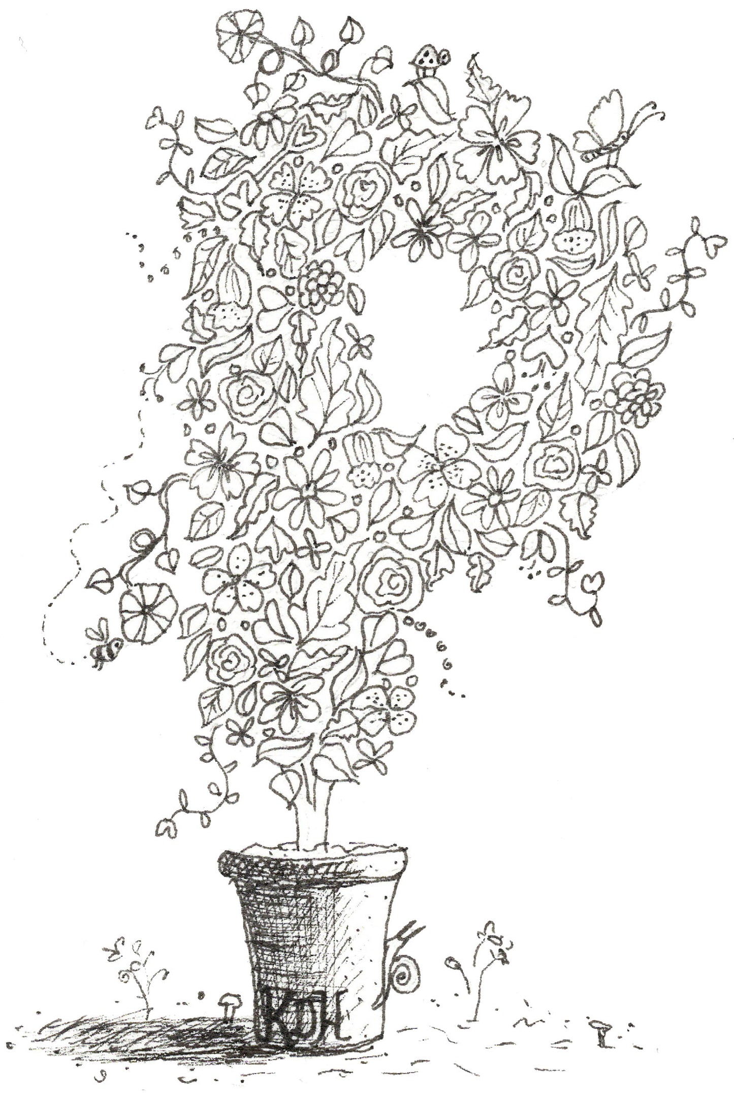 Letter P of Floral Topiary Alphabet Collection Note Cards