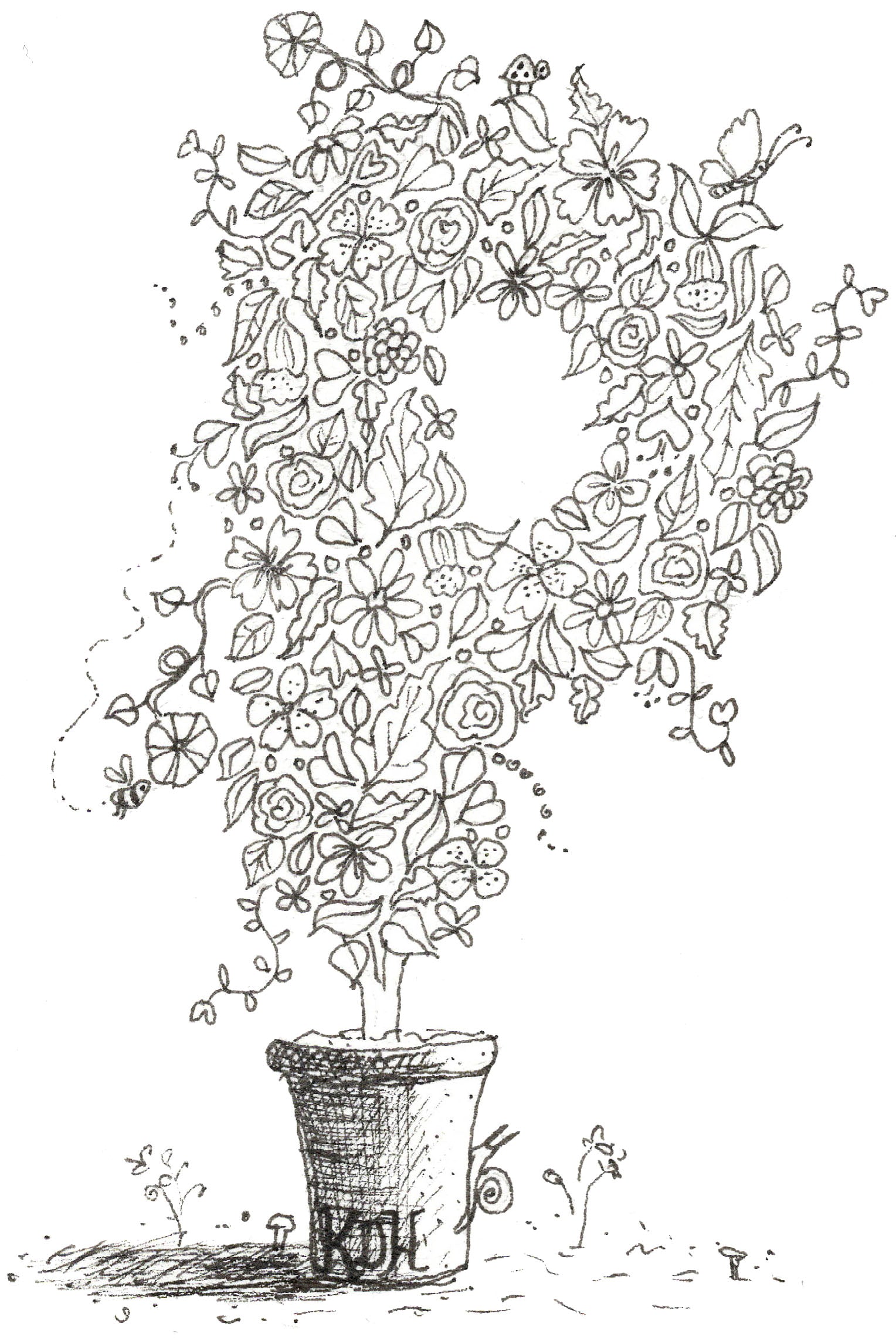 Letter P of Floral Topiary Alphabet Collection Note Cards