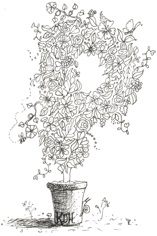 Letter P of Floral Topiary Alphabet Collection Note Cards