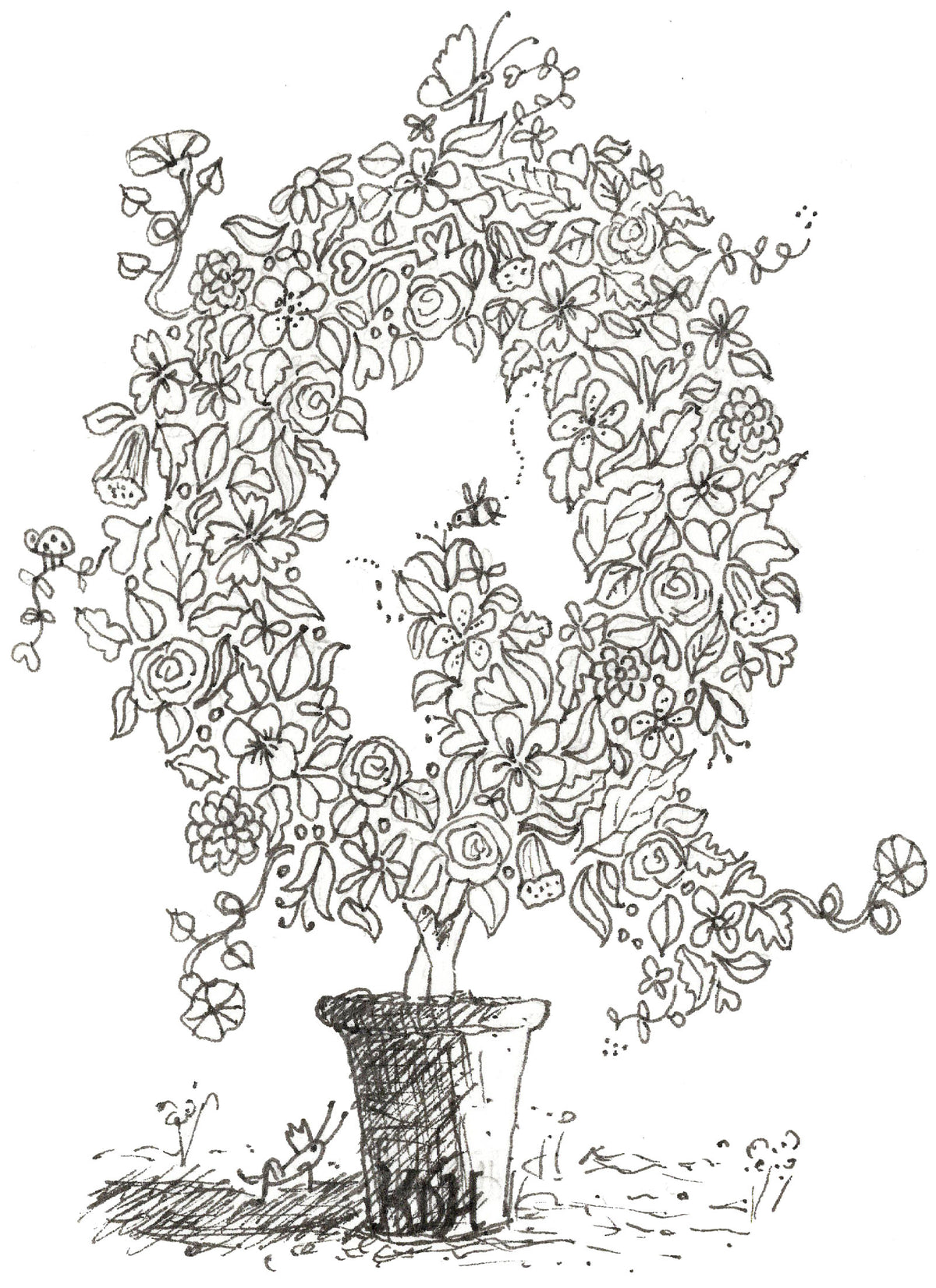 Letter Q of Floral Topiary Alphabet Collection Note Cards