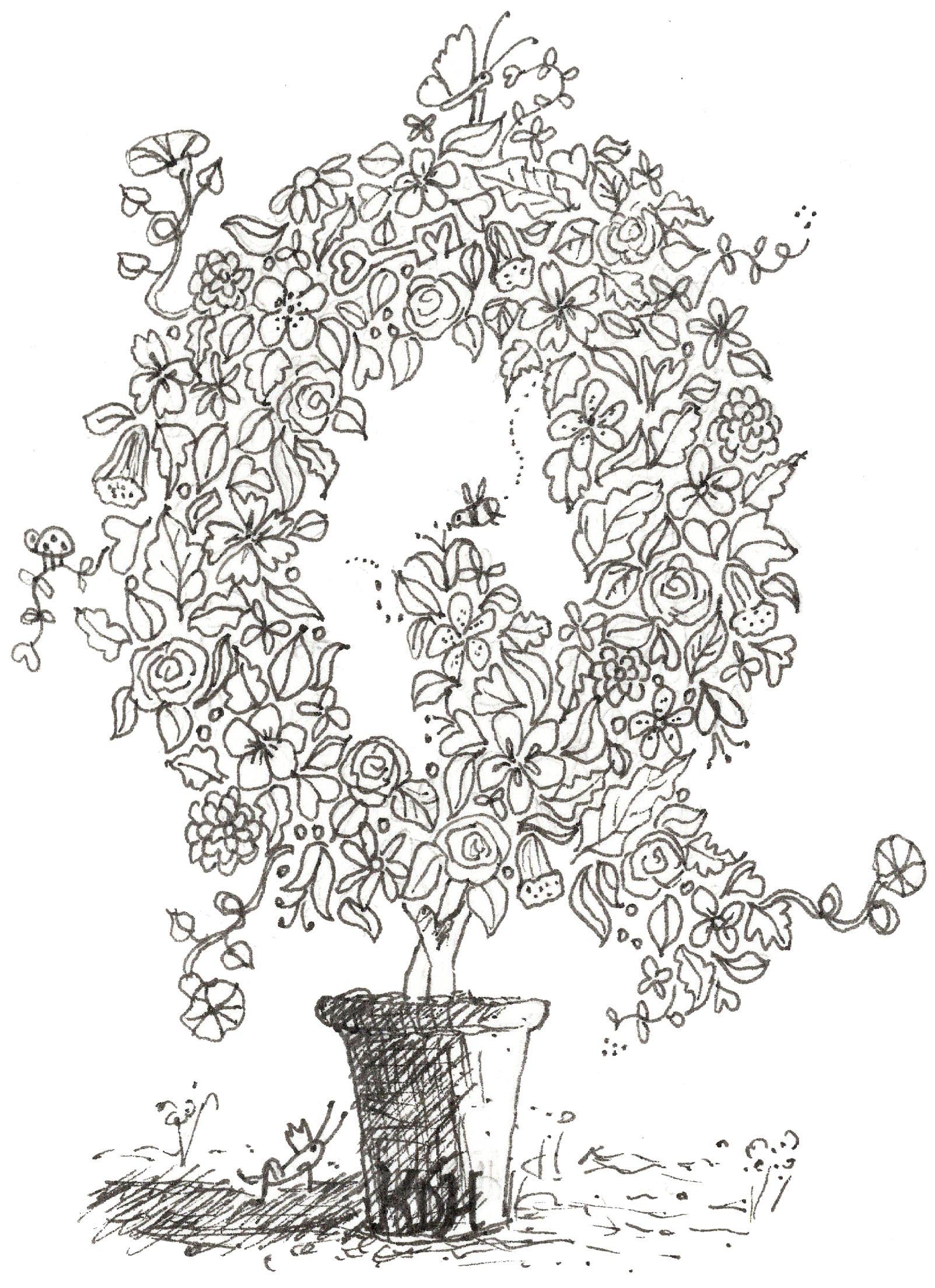 Letter Q of Floral Topiary Alphabet Collection Note Cards