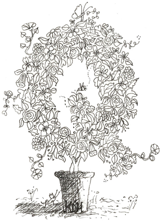 Letter Q of Floral Topiary Alphabet Collection Note Cards