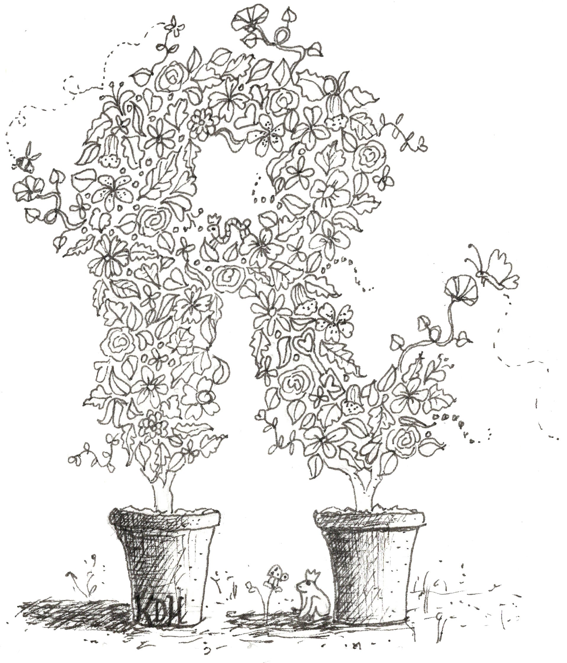 Letter R of Floral Topiary Alphabet Collection Note Cards