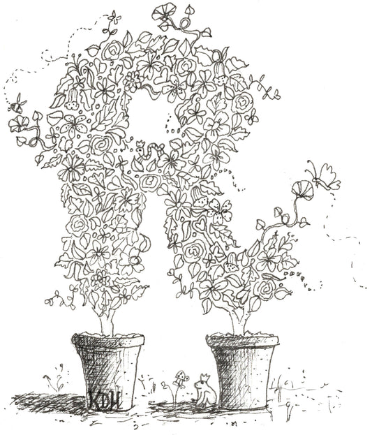 Letter R of Floral Topiary Alphabet Collection Note Cards