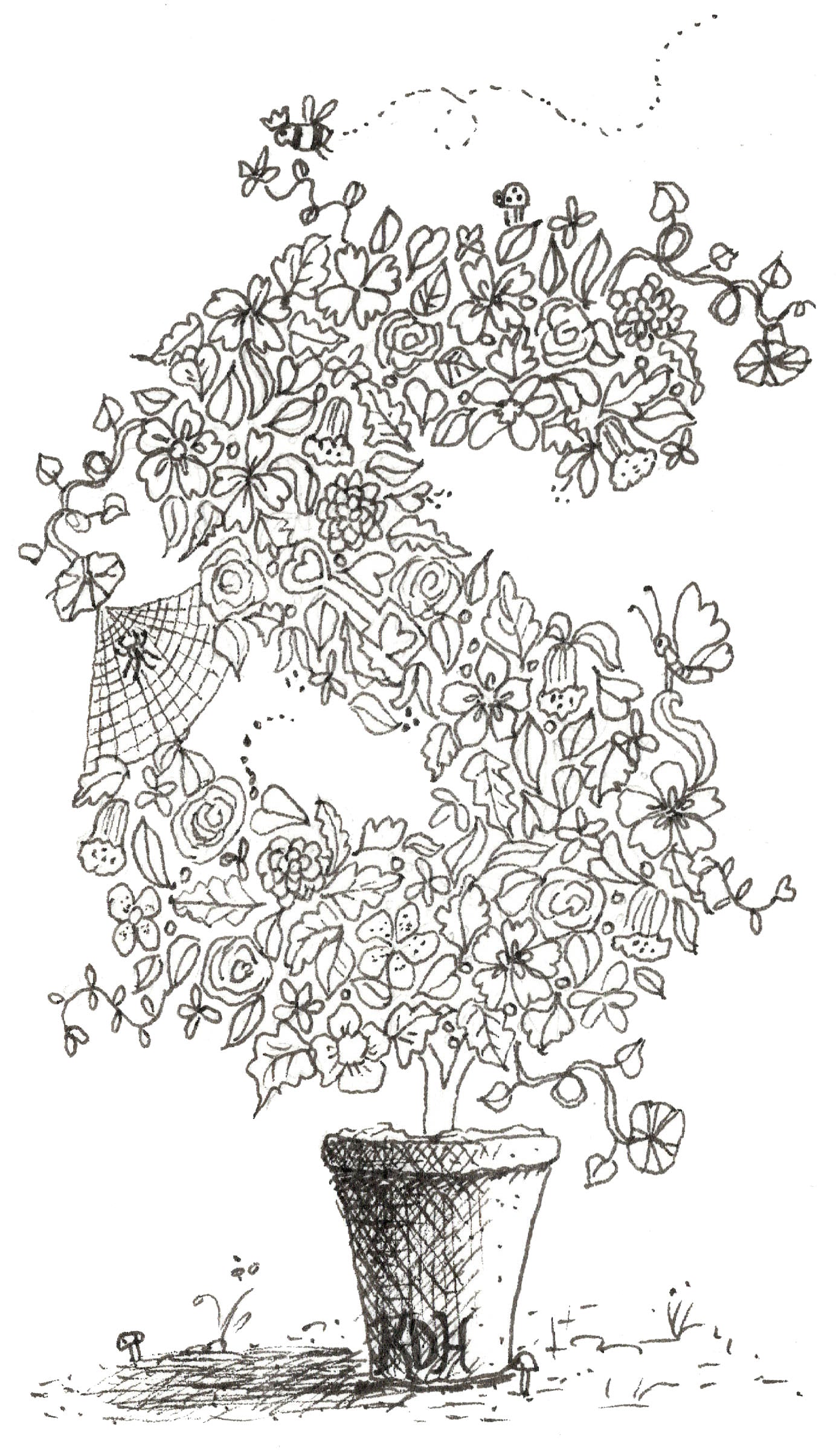 Letter S of Floral Topiary Alphabet Collection Note Cards