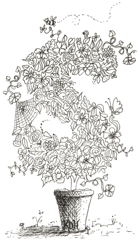 Letter S of Floral Topiary Alphabet Collection Note Cards