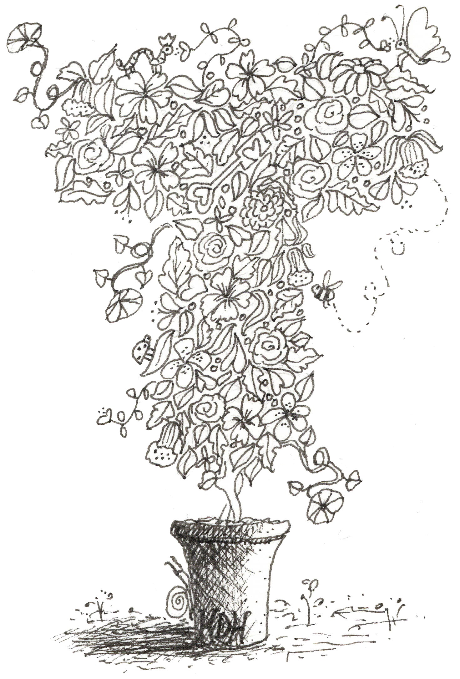 Letter T of Floral Topiary Alphabet Collection Note Cards