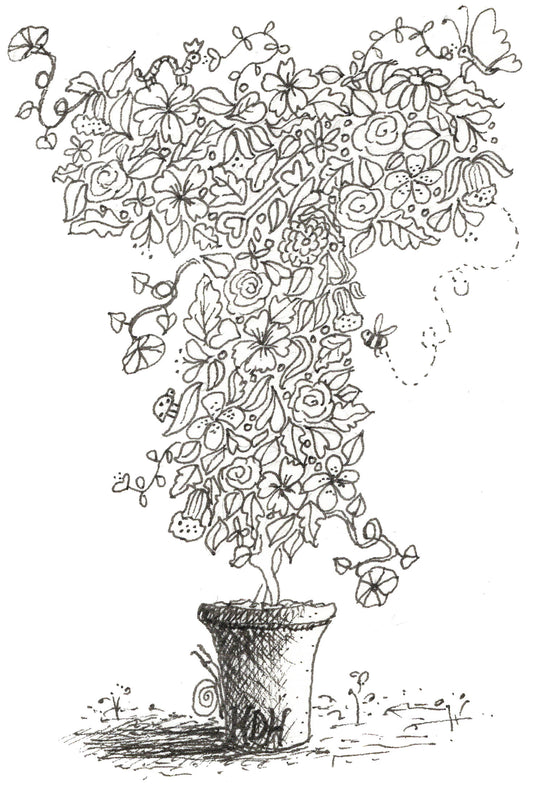 Letter T of Floral Topiary Alphabet Collection Note Cards