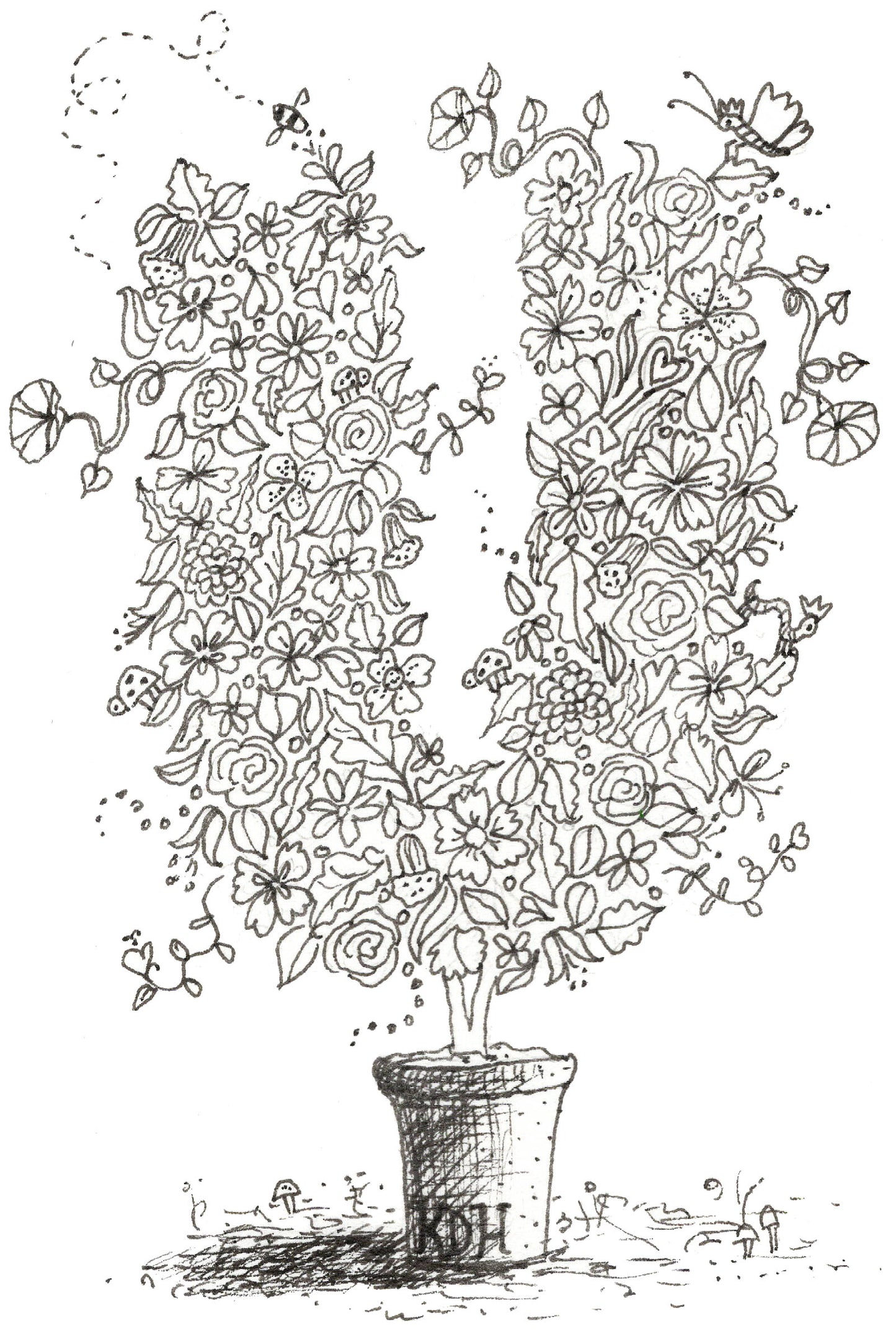 Letter U of Floral Topiary Alphabet Collection Note Cards