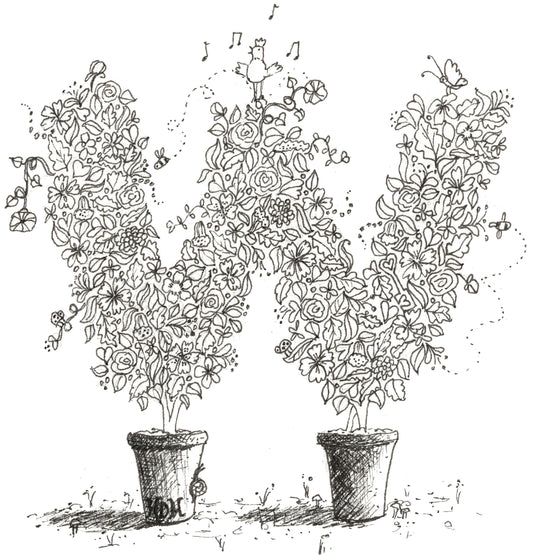 Letter W of Floral Topiary Alphabet Collection Note Cards