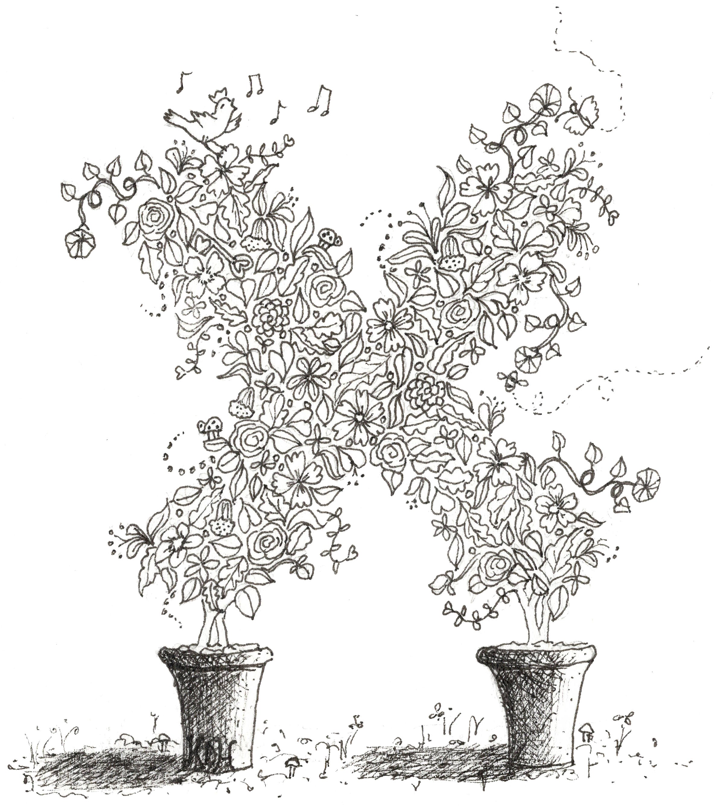 Letter X of Floral Topiary Alphabet Collection Note Cards